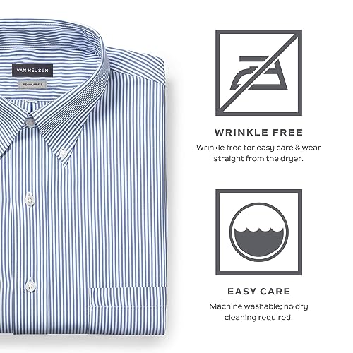 Van Heusen Men's Pinpoint Regular Fit Solid Button Down Collar Dress Shirt, Blue, 16.5" Neck 32"-33" Sleeve - Image 5