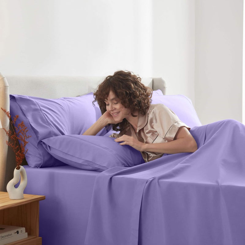 Nestl Extra Deep Queen Sheet Set - 6 Piece Breathable & Cooling Sheets - Hotel Luxury Bedding Set w/18-24 Inch Deep Pockets - Easy & Secure Fit - Super Soft, Wrinkle Free & Comfy - Lavender - Image 3