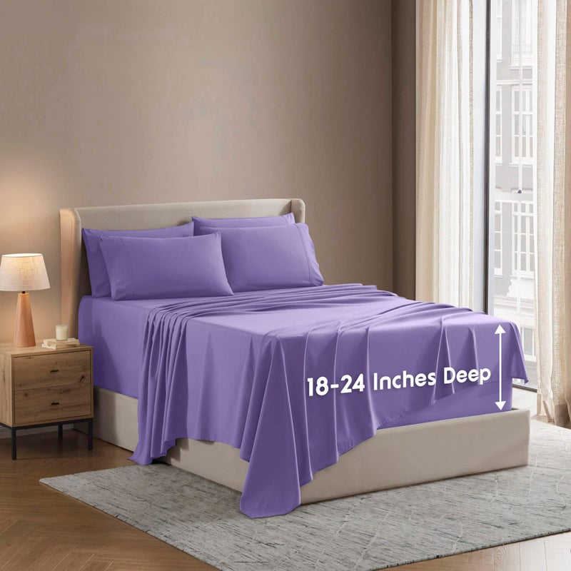 Nestl Extra Deep Queen Sheet Set - 6 Piece Breathable & Cooling Sheets - Hotel Luxury Bedding Set w/18-24 Inch Deep Pockets - Easy & Secure Fit - Super Soft, Wrinkle Free & Comfy - Lavender - Image 1