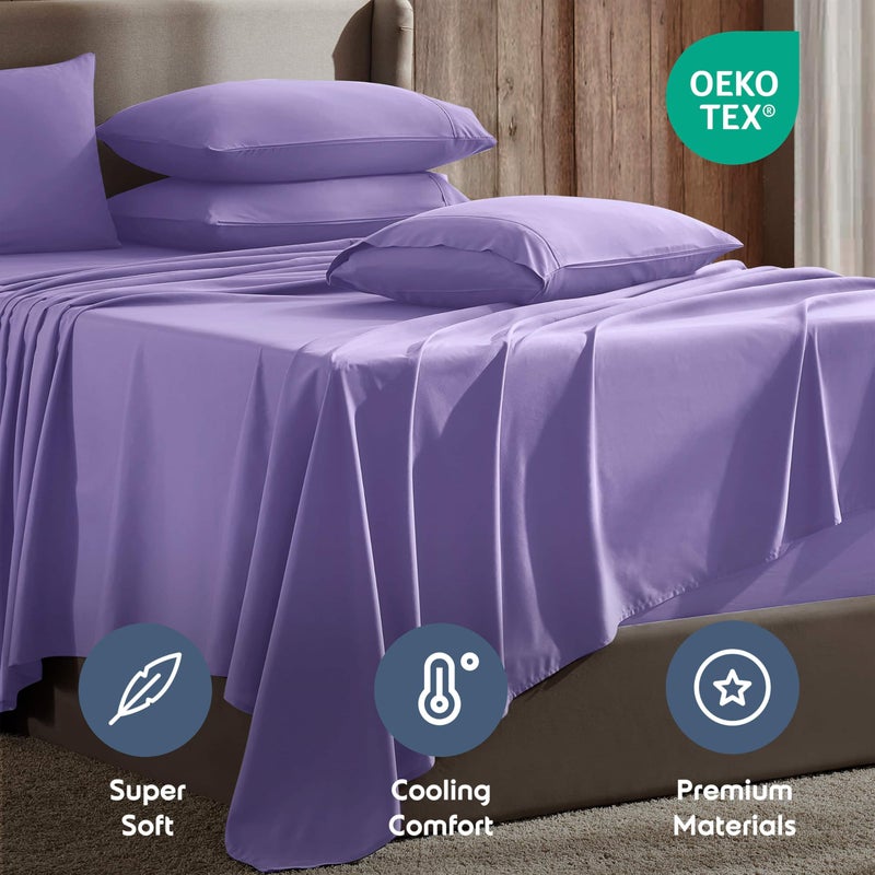 Nestl Extra Deep Queen Sheet Set - 6 Piece Breathable & Cooling Sheets - Hotel Luxury Bedding Set w/18-24 Inch Deep Pockets - Easy & Secure Fit - Super Soft, Wrinkle Free & Comfy - Lavender - Image 4