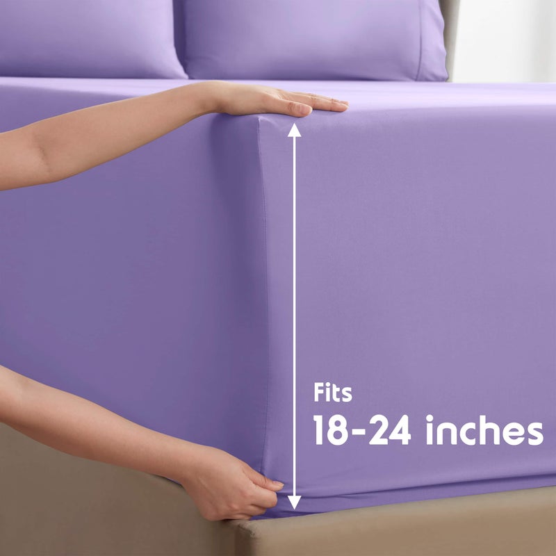 Nestl Extra Deep Queen Sheet Set - 6 Piece Breathable & Cooling Sheets - Hotel Luxury Bedding Set w/18-24 Inch Deep Pockets - Easy & Secure Fit - Super Soft, Wrinkle Free & Comfy - Lavender - Image 2