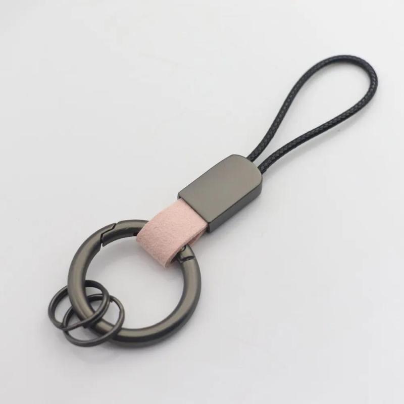 Car Keychain: Premium Zinc Alloy & Alcantara - Elegant Light Pink Sleek Design for Car Key Sets - Image 1