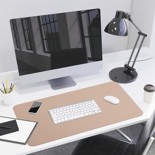 AROPANA Vegan Leather Desk Mat | Large Reversible Mouse Pad & Computer Table Protector | Dual-Side Waterproof Extended Laptop Pad with Edge-Stitched Design (60x35CM, Apricot and Orange) - Image 4