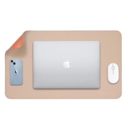 AROPANA Vegan Leather Desk Mat | Large Reversible Mouse Pad & Computer Table Protector | Dual-Side Waterproof Extended Laptop Pad with Edge-Stitched Design (60x35CM, Apricot and Orange) - Image 1
