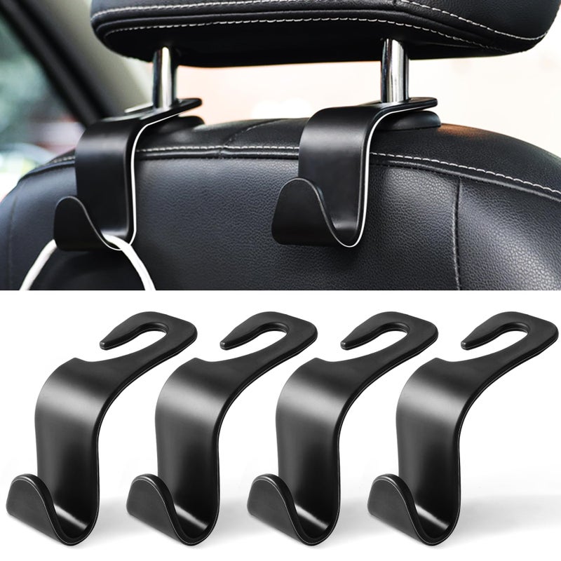 LivTee Black Car Back Seat Headrest Hooks, Car Seat Accessory for Coats Umbrellas Grocery Bags Handbag, 4-Pack