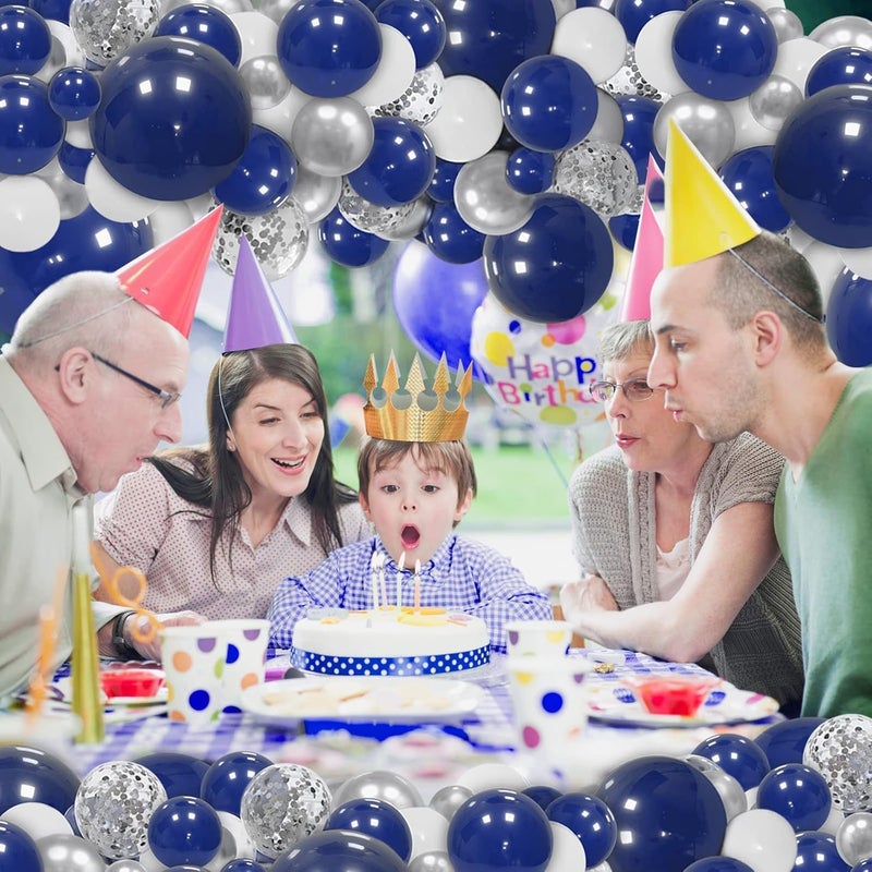 145 قطعة من بالونات زرقاء داكنة وفضية مجموعة جارلاند ، قوس بالون أزرق ملكي وفضي وأبيض لحفلات التخرج وحفلات الزفاف وأعياد الميلاد وتزيين الفصول الدراسية - Image 4