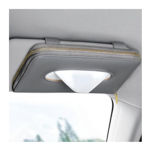 BWBWND Car Tissue Holder Sun Visor Napkin Box Premium PU Leather Tissue Case with Zipper Rectangular Hanging Paper Organizer Mask Dispenser for Sedans SUVs Trucks Car Accessories Gray - Image 1