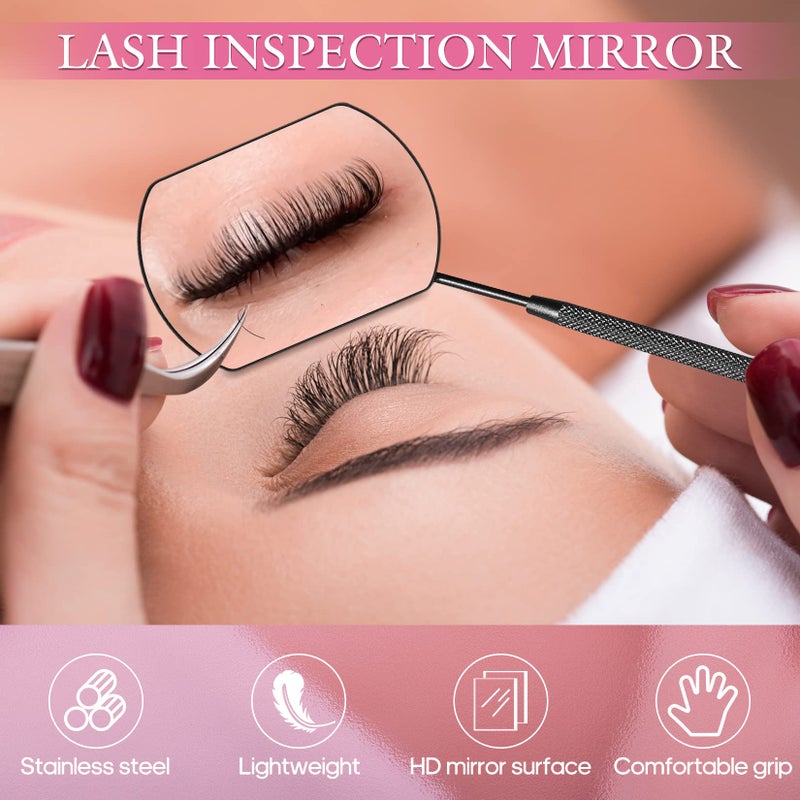 Buqikma Buqikma Large Lash Mirror for Eyelash Extension Detachable Stainless Steel Eyelash Makeup Mirror 45°Angle Design Hand Mirror Eyelash Extensions Accessories for Lash Supplies-Black  - Image 2