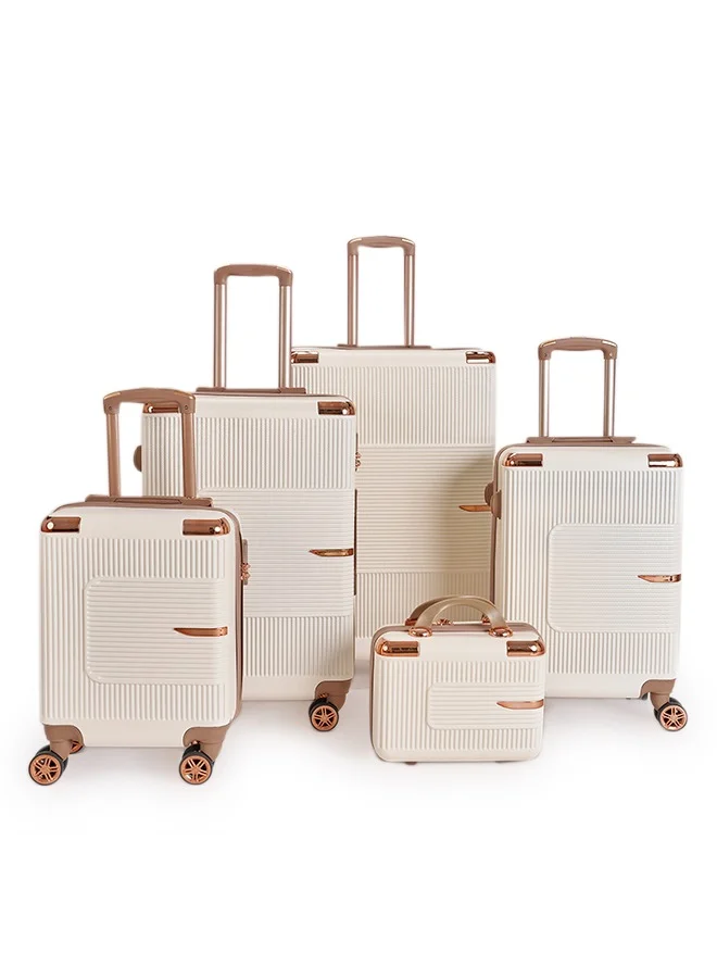 LIMRA Luggage set 5 pieces travel Bags with a distinctive design from limra Beige/gold