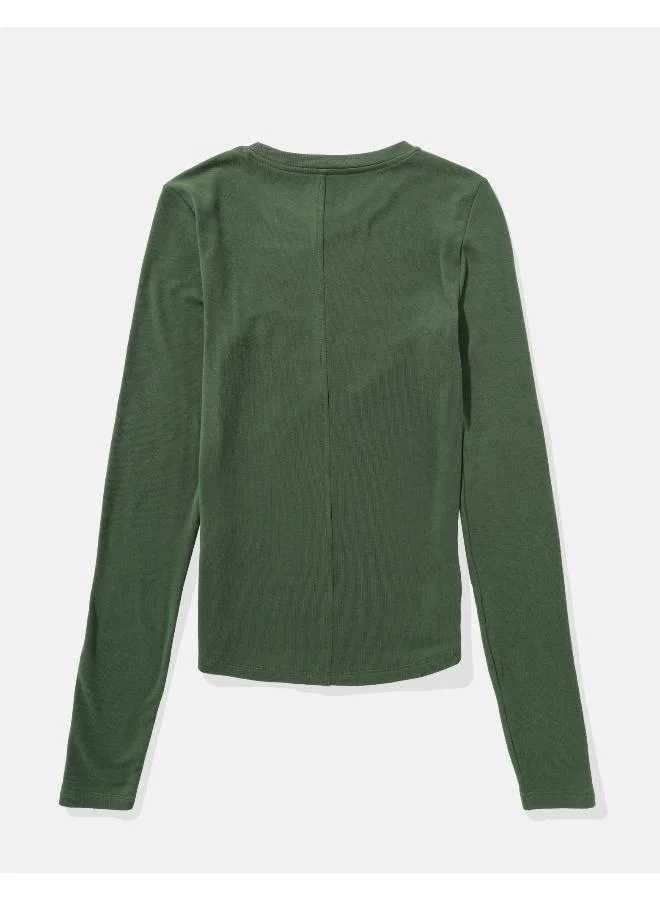 American Eagle AE Long-Sleeve Long & Lean Logo Graphic Thermal T-Shirt