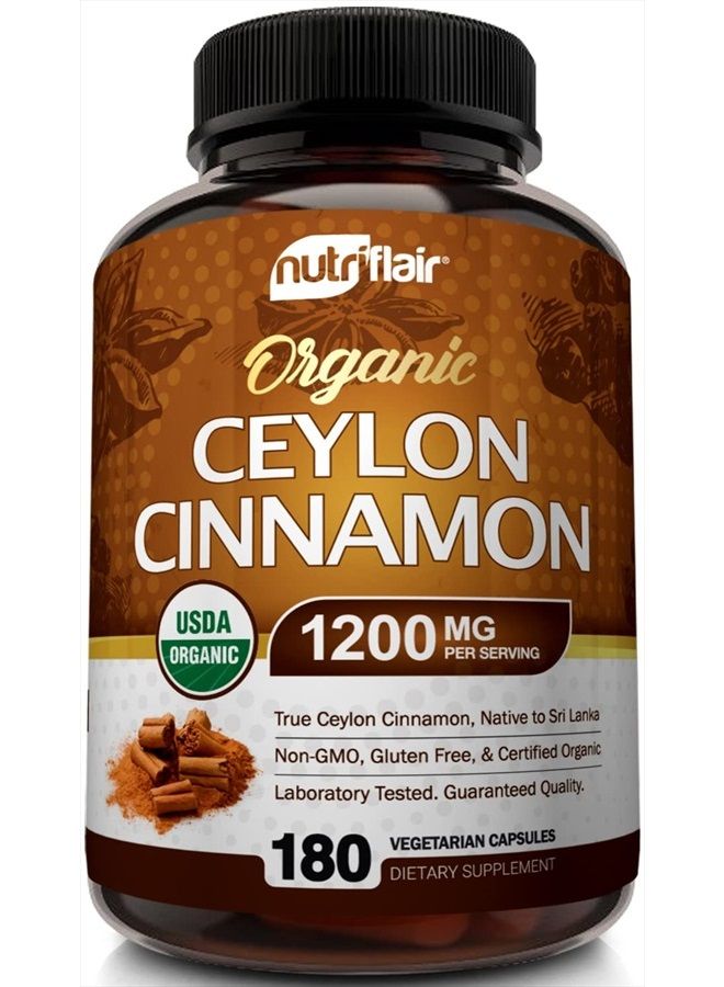 NutriFlair Organic Ceylon Cinnamon, 1200mg - 180 Vegetarian Capsules - Image 1
