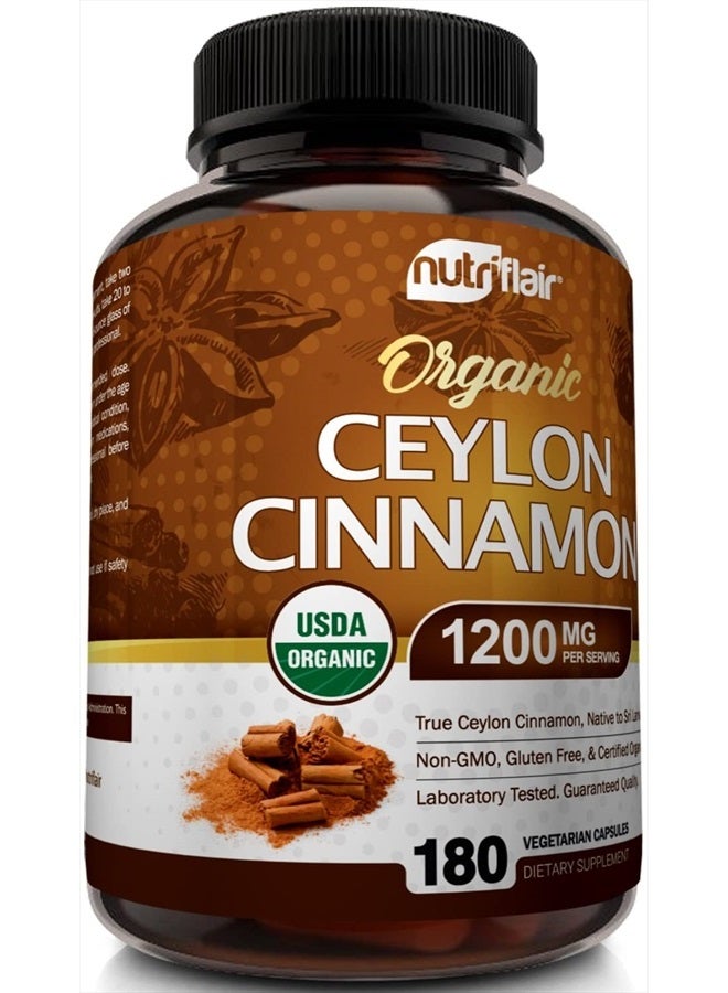 NutriFlair Organic Ceylon Cinnamon, 1200mg - 180 Vegetarian Capsules - Image 4