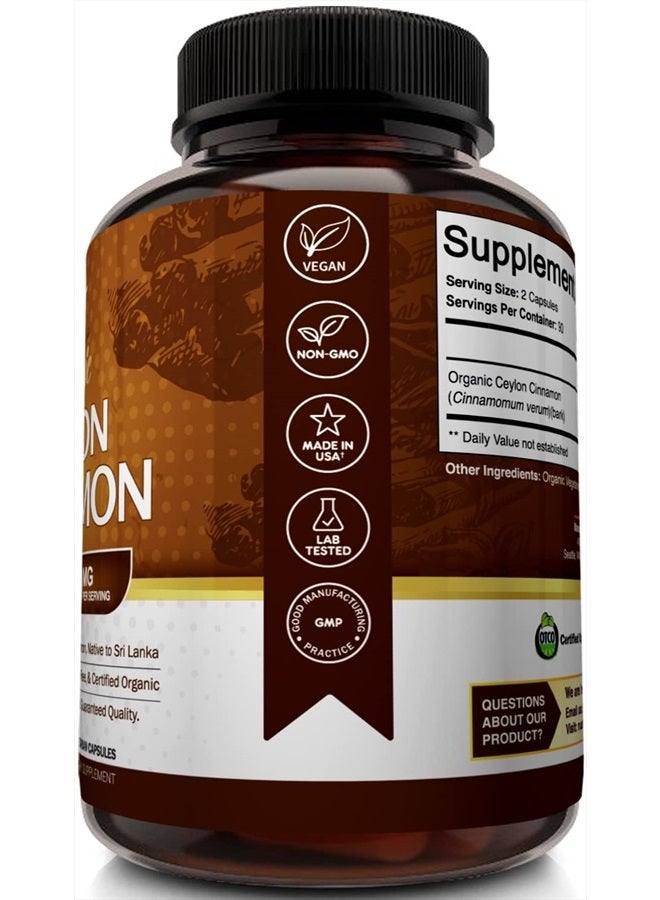 NutriFlair Organic Ceylon Cinnamon, 1200mg - 180 Vegetarian Capsules - Image 3