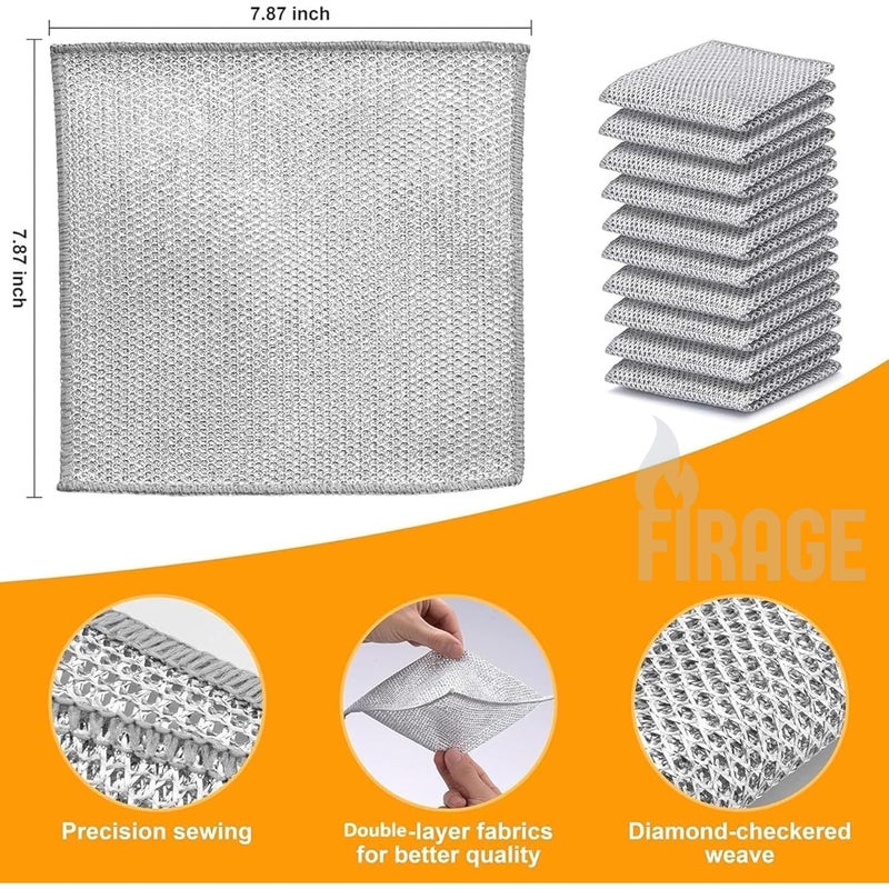 FIRAGE MultiPurpose Reusable Wire Double Layer Dishcloths Pack of 12 with Soap Dispenser and Sponge for Kitchen - Image 5