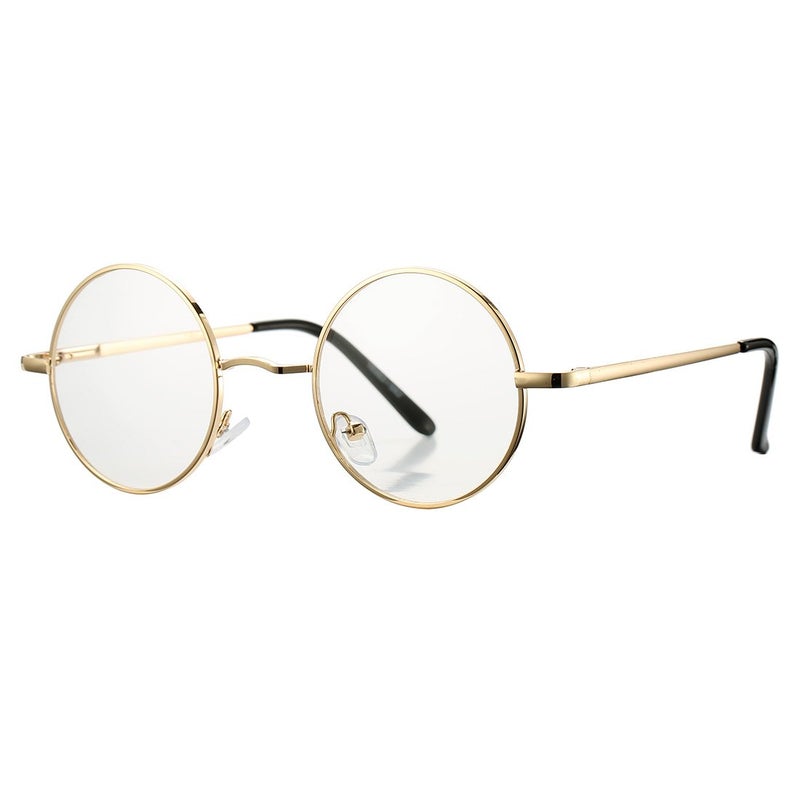 COASION Vintage Round Clear Glasses Small Metal Frame Non Prescription Lens Eyeglasses (Gold) - Image 1