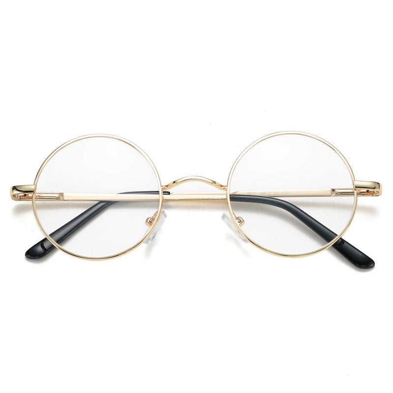 COASION Vintage Round Clear Glasses Small Metal Frame Non Prescription Lens Eyeglasses (Gold) - Image 3