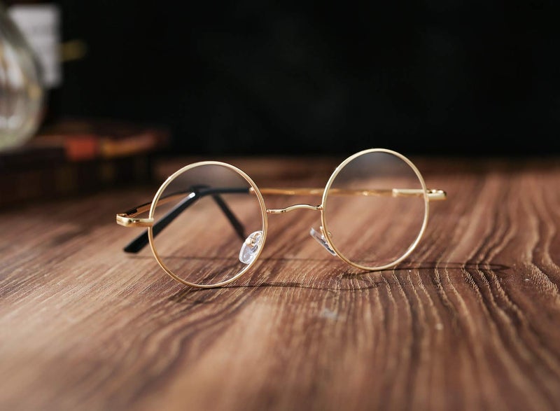 COASION Vintage Round Clear Glasses Small Metal Frame Non Prescription Lens Eyeglasses (Gold) - Image 5