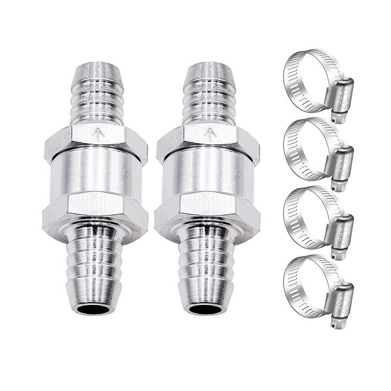 mxuteuk 2Pcs 12 12mm Aluminium Silver Non Return One Way Check Valve with 4Pcs 1016mm Universal Adjustable Hose Clamps for Fuel Petrol Diesel Line Oil MH03212mm - Image 3