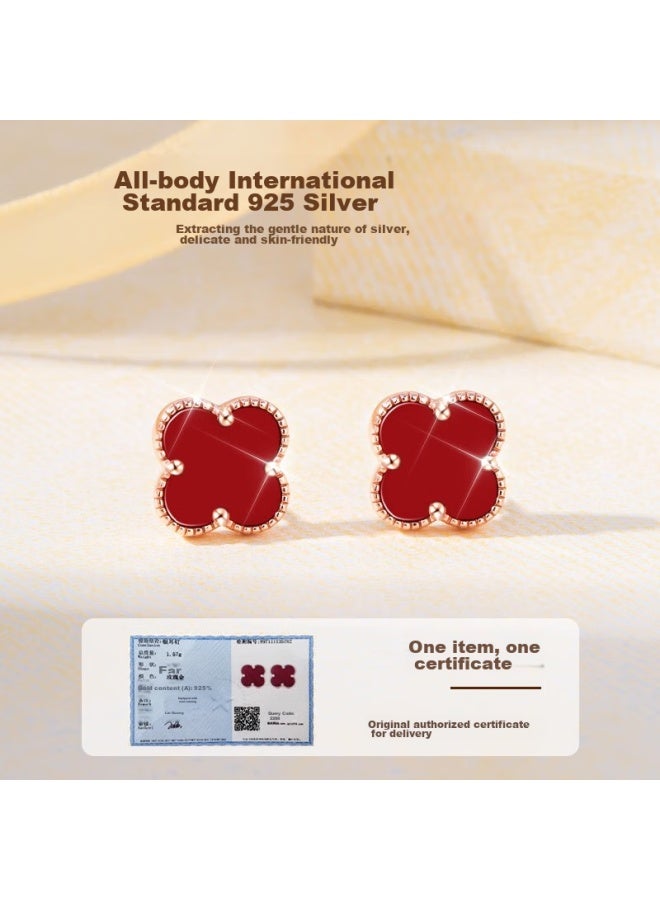 Manhe S999 Sterling Silver Four-leaf Clover Stud Earrings For Women, New Style, Birthday, Qixi Festival, Valentine's Day Gift For Girlfriend - Image 3