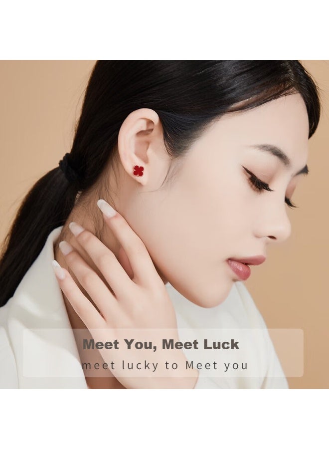 Manhe S999 Sterling Silver Four-leaf Clover Stud Earrings For Women, New Style, Birthday, Qixi Festival, Valentine's Day Gift For Girlfriend - Image 4