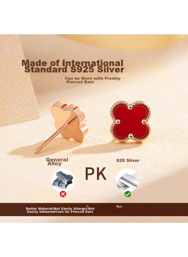Manhe S999 Sterling Silver Four-leaf Clover Stud Earrings For Women, New Style, Birthday, Qixi Festival, Valentine's Day Gift For Girlfriend - Image 2