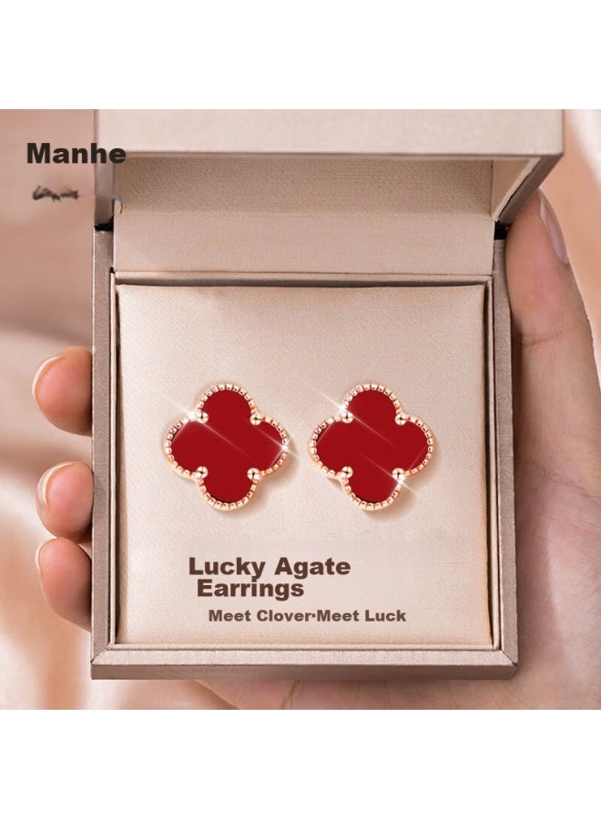 Manhe S999 Sterling Silver Four-leaf Clover Stud Earrings For Women, New Style, Birthday, Qixi Festival, Valentine's Day Gift For Girlfriend - Image 1