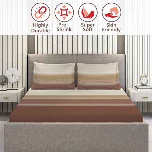 Layers Duracount Bedsheet Set for All Seasons - Lightweight, Moisture Absorbent, Machine Washable & Easy to Care - Gift for Housewarming & More - 225 CVC - King Size (Brown) - Image 3