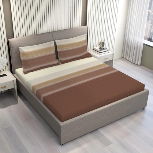 Layers Duracount Bedsheet Set for All Seasons - Lightweight, Moisture Absorbent, Machine Washable & Easy to Care - Gift for Housewarming & More - 225 CVC - King Size (Brown) - Image 2