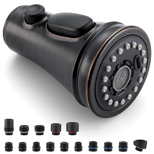 PerPaiMe Kitchen Faucet Replacement Spray Head - with 15 Adapters, Pull Down Faucet Sprayer with 3-Function Nozzle, Oil-Rubbed Bronze, Kitchen Sink Faucet Head Replacement - Image 1