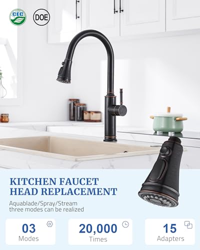 PerPaiMe Kitchen Faucet Replacement Spray Head - with 15 Adapters, Pull Down Faucet Sprayer with 3-Function Nozzle, Oil-Rubbed Bronze, Kitchen Sink Faucet Head Replacement - Image 4