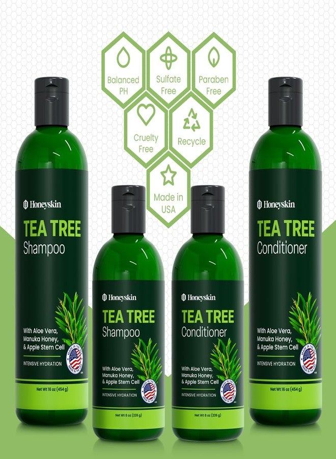 Honeyskin Tea Tree & Honey Shampoo & Conditioner Set - Dandruff Treatment With Organic Tea Tree Oil - Itchy Scalp Treatment for Women & Men - Sulfate and Paraben Free With Manuka Honey Aloe Vera & Coconut (8oz) - Image 5