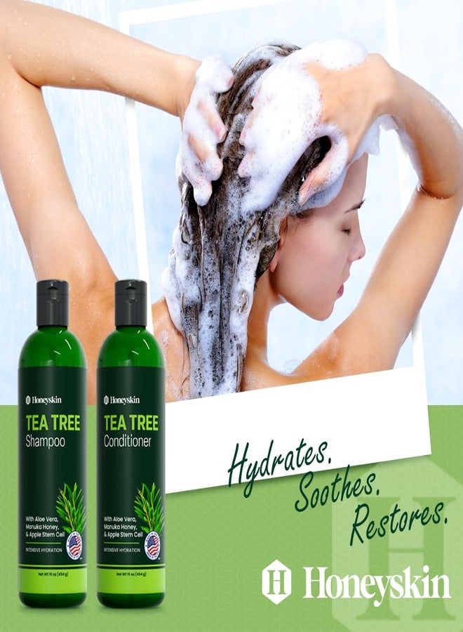Honeyskin Tea Tree & Honey Shampoo & Conditioner Set - Dandruff Treatment With Organic Tea Tree Oil - Itchy Scalp Treatment for Women & Men - Sulfate and Paraben Free With Manuka Honey Aloe Vera & Coconut (8oz) - Image 4