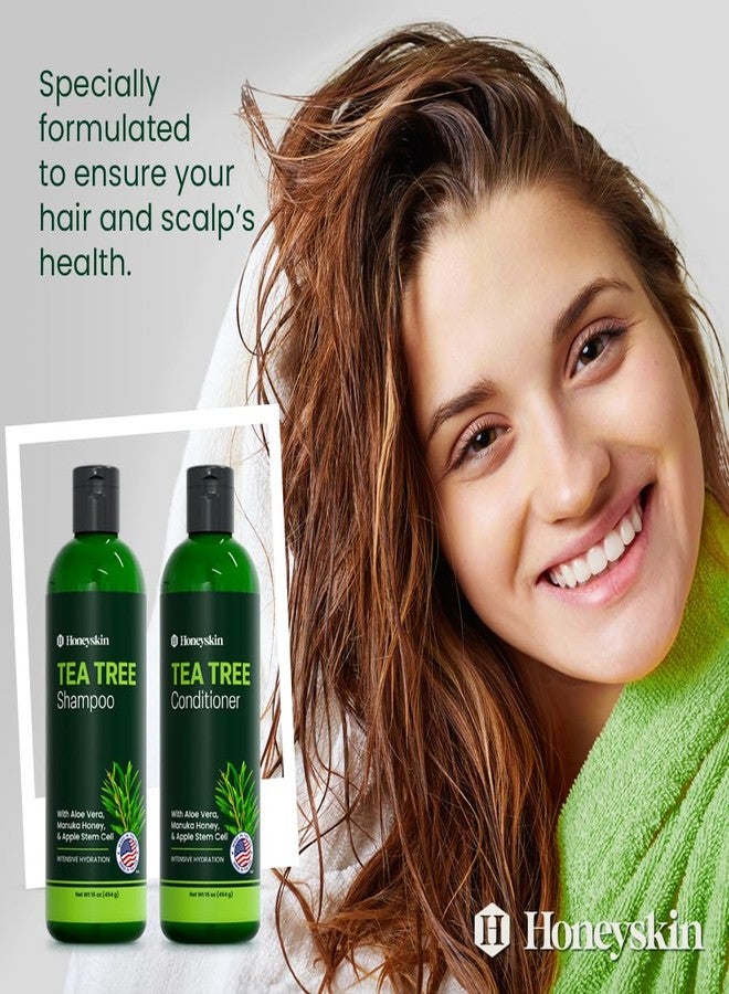 Honeyskin Tea Tree & Honey Shampoo & Conditioner Set - Dandruff Treatment With Organic Tea Tree Oil - Itchy Scalp Treatment for Women & Men - Sulfate and Paraben Free With Manuka Honey Aloe Vera & Coconut (8oz) - Image 3