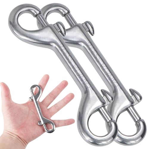 Faneta 316 Stainless Steel Double Ended Bolt Snap Hook, Marine Grade Double End Diving Clips, Heavy Duty Trigger Chain Clip Key Holder for Pet Feed Bucket Hammock Horse Tack (2-Pack) (115mm Silver) - Image 1