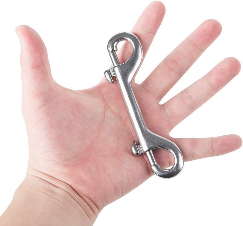Faneta 316 Stainless Steel Double Ended Bolt Snap Hook, Marine Grade Double End Diving Clips, Heavy Duty Trigger Chain Clip Key Holder for Pet Feed Bucket Hammock Horse Tack (2-Pack) (115mm Silver) - Image 3