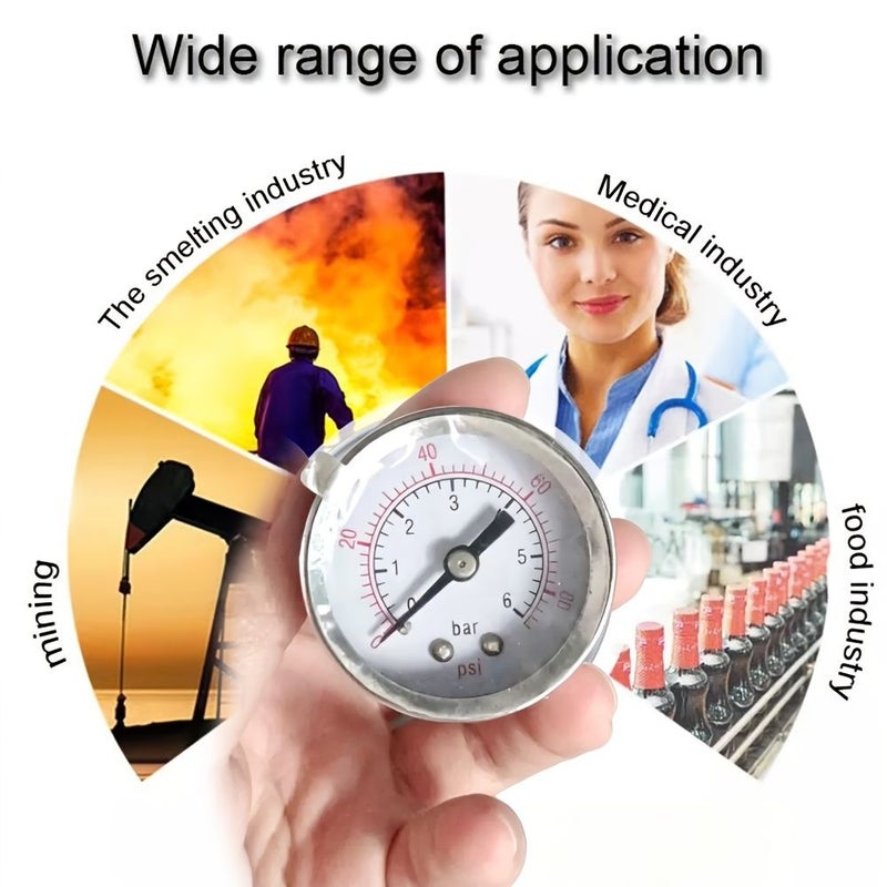 0-6 Bar Pressure Gauge Back Mount High Precision Air Water Pressure Tester Electroplated Iron Shell 40mm Dial For Compressor Pump System - Image 3