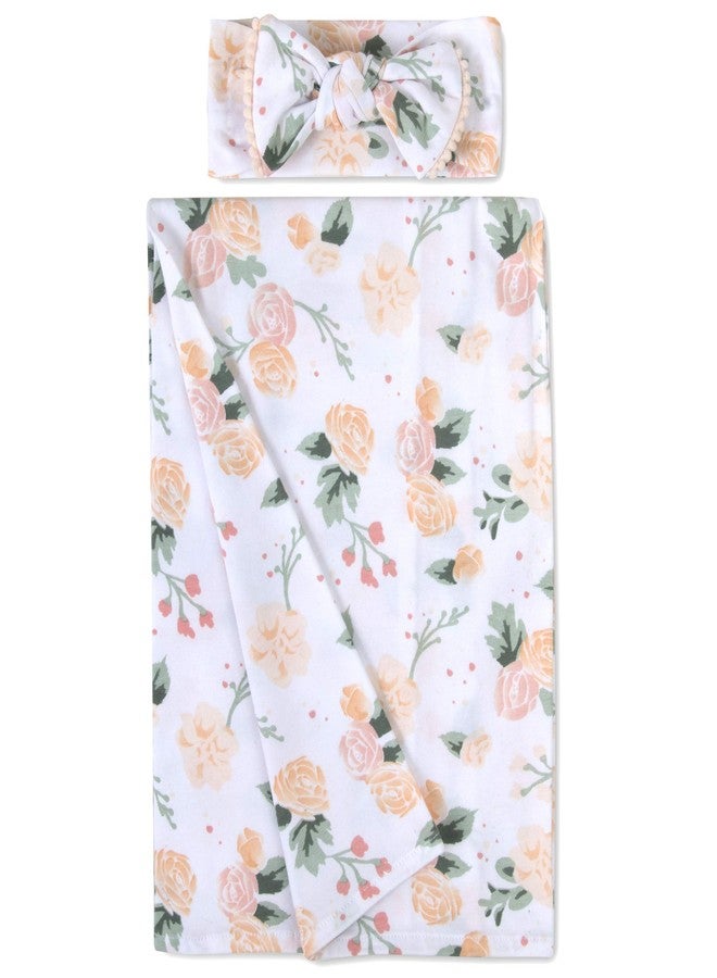 Baby Essentials Baby Cotton Swaddle Blanket Wrap with Headband or Hat Set for Baby Girls, Boys Newborns and Infants 0-6 Months (Dusty Rose) - Image 2