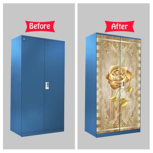WallDaddy Self Adhesive Almirah Stickers, Wall Stickers, Decorative Sticker Wallpaper for Home Wardrobe Doors (Metallic Rose Almirah) PVC Vinyl Size Large (39 x 84 Inch) - Image 5