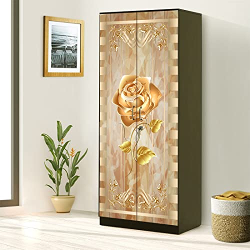 WallDaddy Self Adhesive Almirah Stickers, Wall Stickers, Decorative Sticker Wallpaper for Home Wardrobe Doors (Metallic Rose Almirah) PVC Vinyl Size Large (39 x 84 Inch) - Image 1