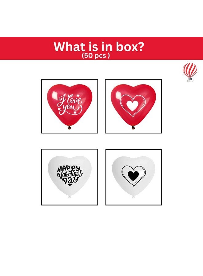 HK Balloons Heart Shaped Balloon Birthday, Anniversary, Valentine Balloons for Decoration, (Happy Valentine's Balloons-Pack of 50) - Image 2