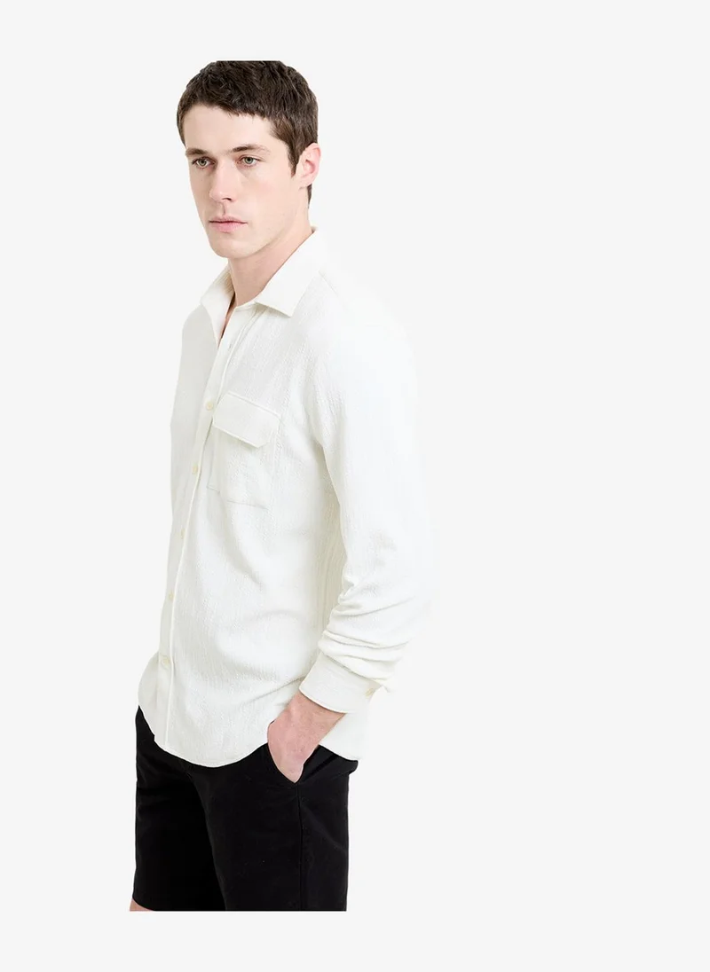 فرنش كونكشن Men's Ecru Ls Soft Line Pocket Shirt