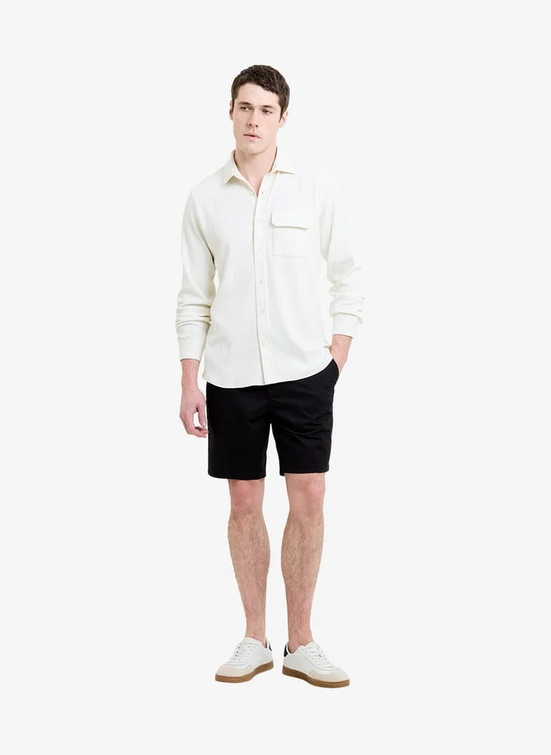 فرنش كونكشن Men's Ecru Ls Soft Line Pocket Shirt