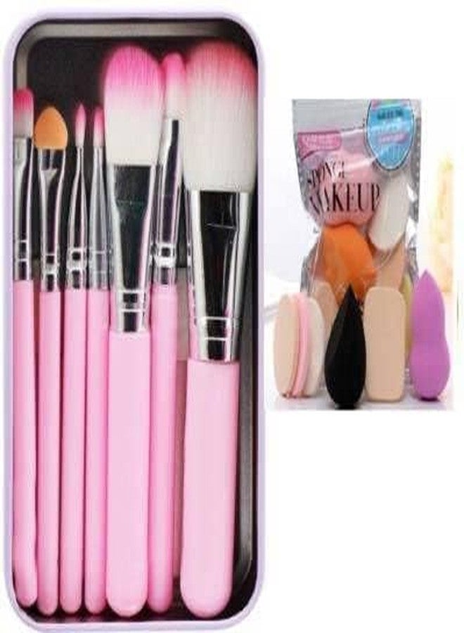 Ooplore Women's & Girl's 7 Pcs Soft Bristles Pink Makeup Brushes Set with Pack of 6in1 Makeup Sponges Beauty Blender - (Pack of 13) - Image 1