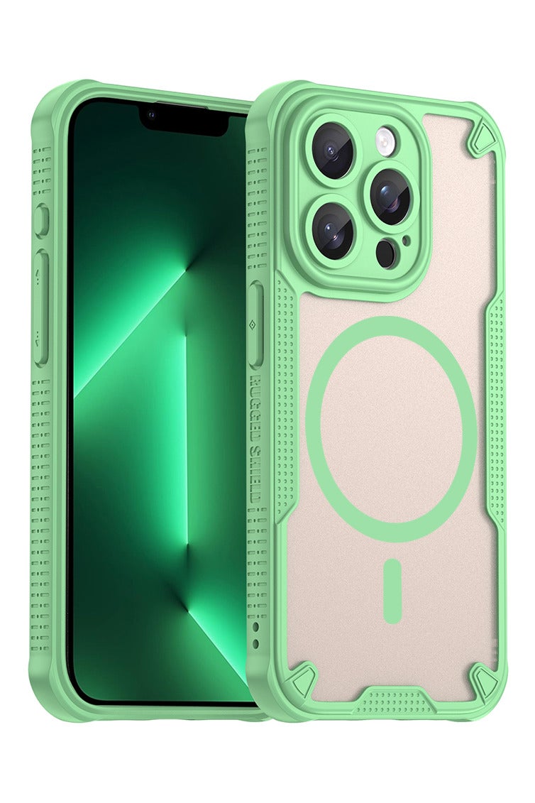 Cover For iPhone 15 Pro Armor Glaze MagSafe Magnetic Phone Case Raised edges around the screen and camera lens help prevent scratches - Green - Image 1