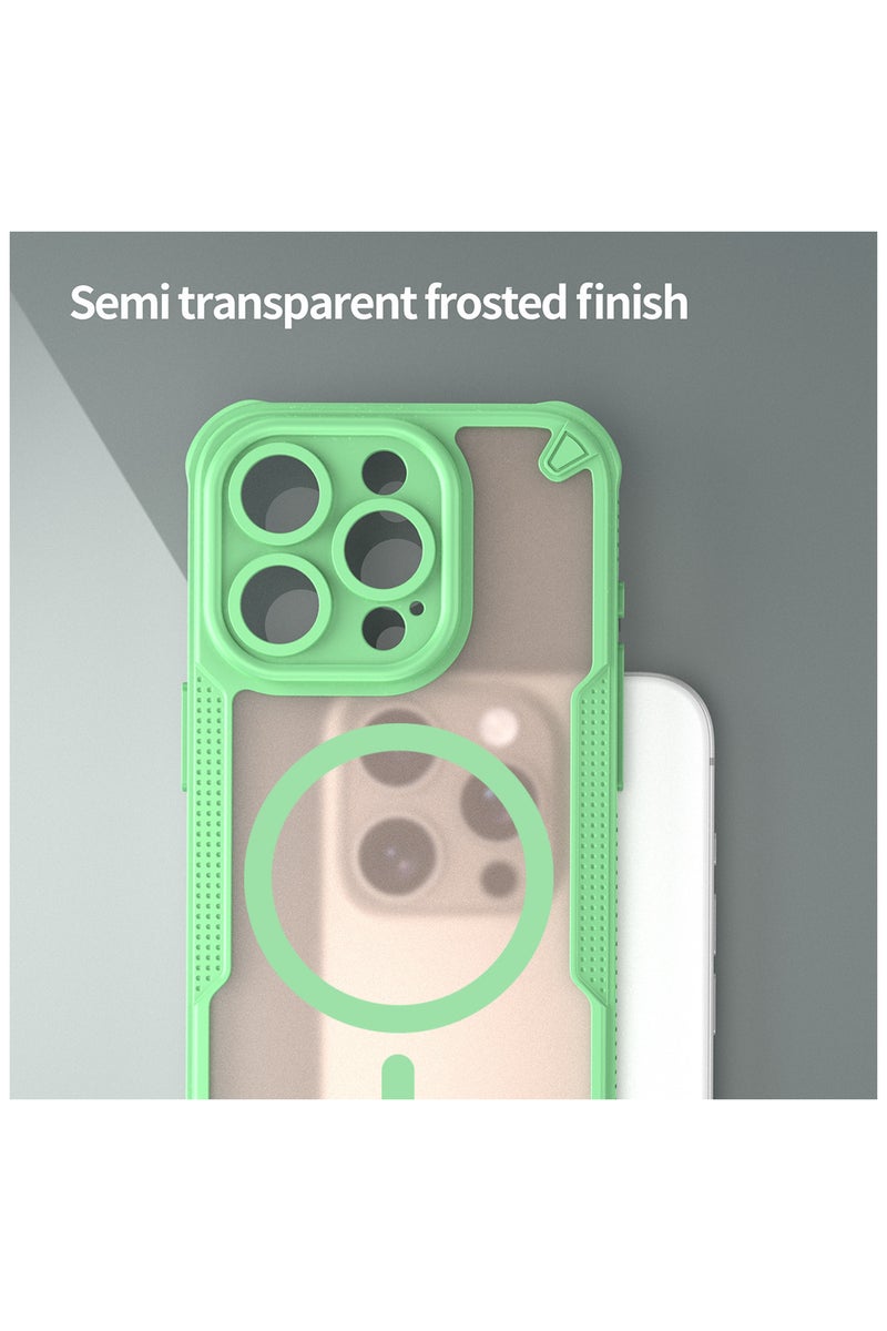 Cover For iPhone 15 Pro Armor Glaze MagSafe Magnetic Phone Case Raised edges around the screen and camera lens help prevent scratches - Green - Image 4