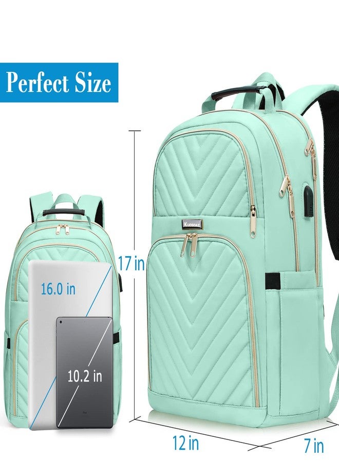 Kuosdaz Travel Laptop Backpack for Women, 15.6 Inch Quilted Work Backpack Purse with USB Charging Port, Large Anti-theft TeacherBook Bags, Casual Daypacks, Teal - Image 4