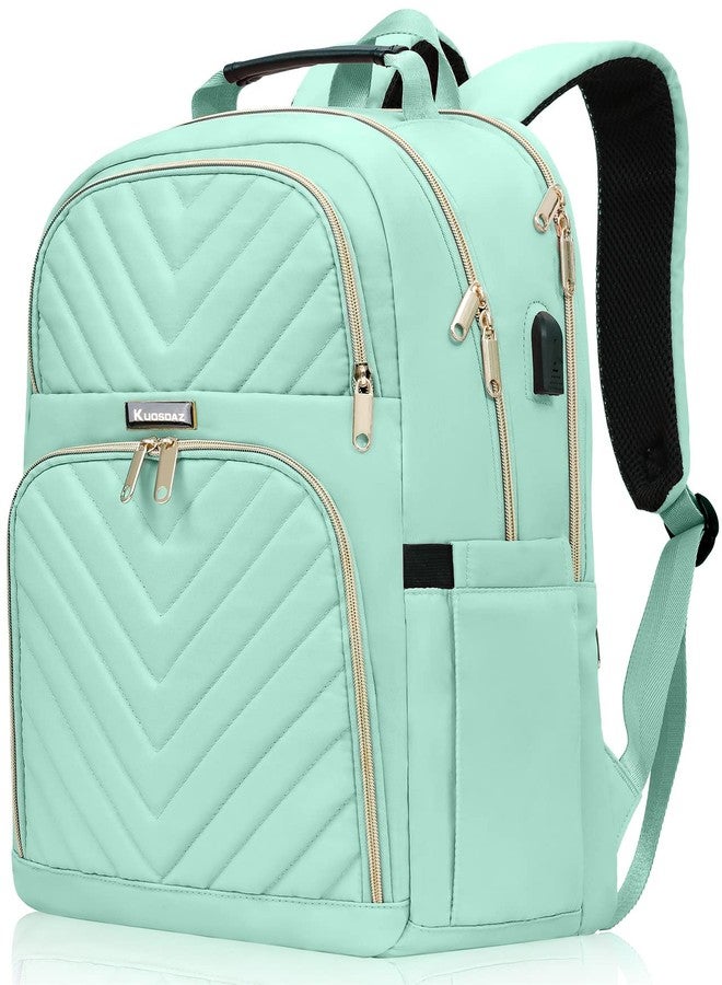Kuosdaz Travel Laptop Backpack for Women, 15.6 Inch Quilted Work Backpack Purse with USB Charging Port, Large Anti-theft TeacherBook Bags, Casual Daypacks, Teal - Image 1