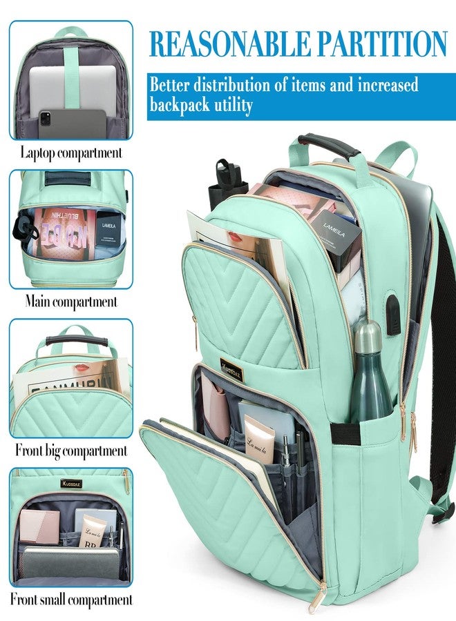 Kuosdaz Travel Laptop Backpack for Women, 15.6 Inch Quilted Work Backpack Purse with USB Charging Port, Large Anti-theft TeacherBook Bags, Casual Daypacks, Teal - Image 2