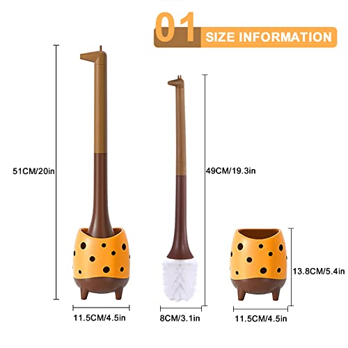 XXFLOWER Toilet Brush Giraffe Shape,Cute Shape Look, PP Bristles Round Brush, Compact Size Toilet Brushes Floor Standing, 1-Pack - Image 2