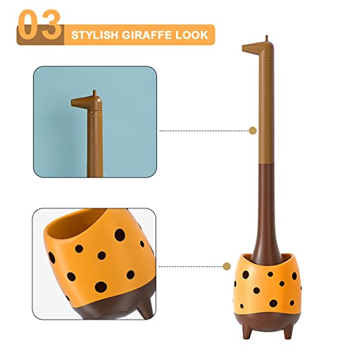 XXFLOWER Toilet Brush Giraffe Shape,Cute Shape Look, PP Bristles Round Brush, Compact Size Toilet Brushes Floor Standing, 1-Pack - Image 4